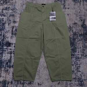 NWT Finisterre Croft Barrel Trouser Womens 34R High Waisted Tapered Canvas Green